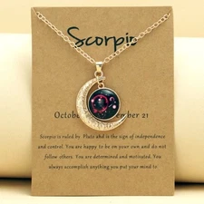 Scorpio Gemstone Zodiac Necklace Gold Tone Mother's Day Gift