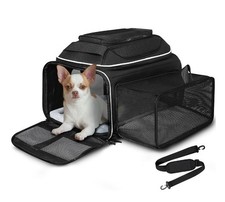 Petskd Black Top and Side Expandable 18x13x9.5in Pet Carrier, Black, NewOpenBox