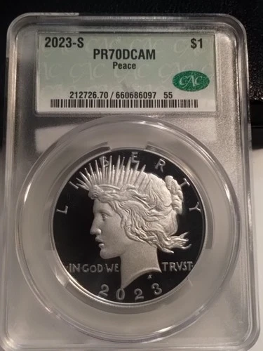 2023-S Proof Peace Silver Dollar CAC PF70DCAM Advanced Delivery