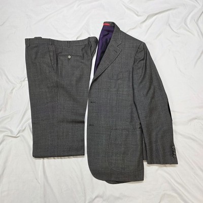 ISAIA Two Piece 3/2 Roll 100% WOOL Suit 44 R 38x32 Sharkskin Gray ELBOW PATCH
