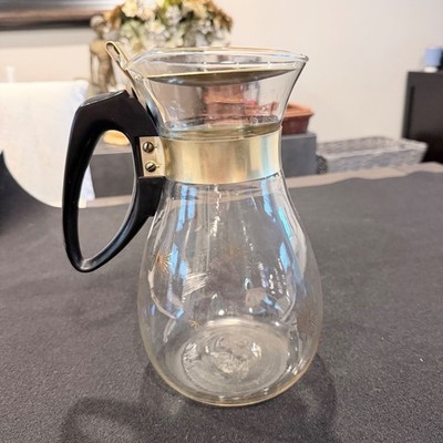 Pyrex Vintage Starburst Gold Coffee Carafe Pitcher MCM 8 Cup Clear Glass Atomic