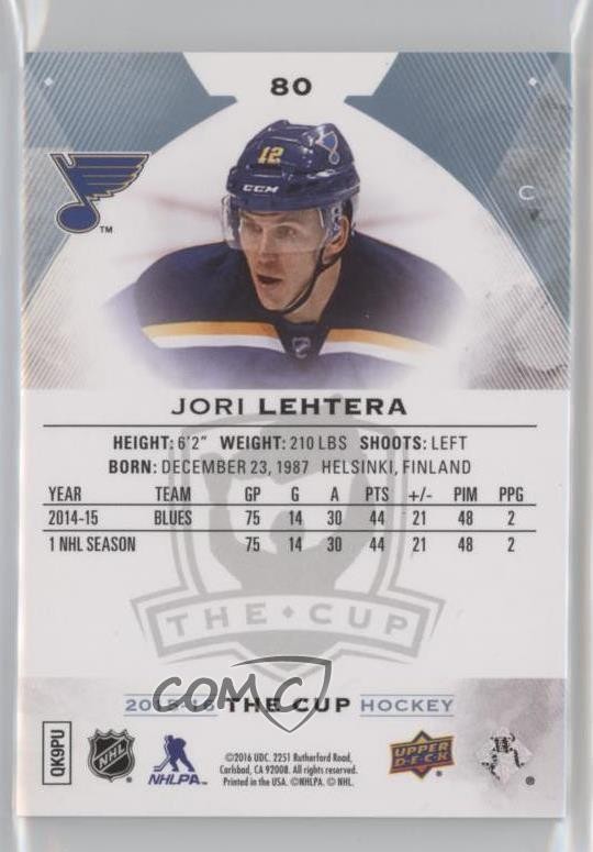2015-16 Upper Deck The Cup 218/249 Jori Lehtera #80 c2p