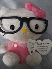 Ty Hello Kitty 6 inch Plush Beanie Babies with Glasses Pink Outfit Heart Tag
