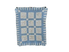 Vintage Crib Quilt Teddy Bear Embroidered Blue and White 40x52