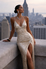 Women’s Gold Sequin Midi Dress S Fashion Nova Bodycon Slip Cocktail Party Evenin