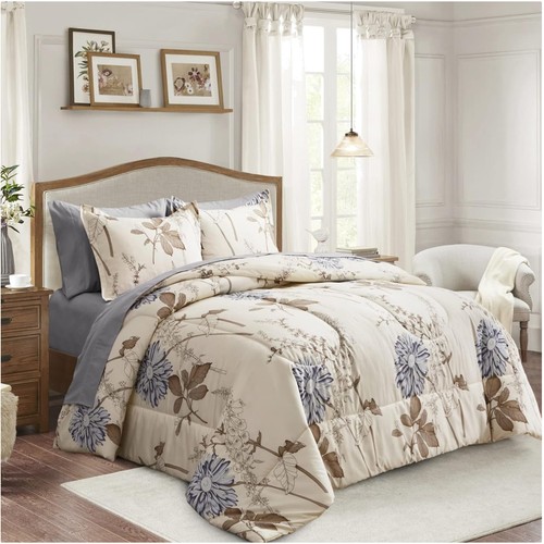Letto in microfibra floreale California King 7 pezzi in una borsa - comfort per tutte le stagioni - Foto 1 di 8