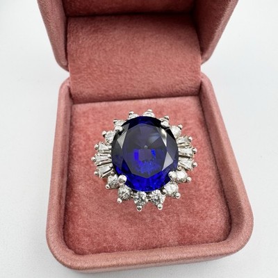 Jolie Gabor Sterling Silver Lab-Created Sapphire & CZ Cocktail Ring Size 7.75