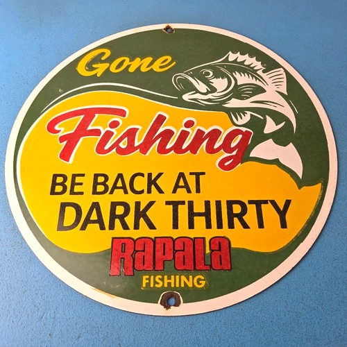 Vintage Rapala Lures Sign - Gone Fishing Porcelain Gas Pump Plate Sign