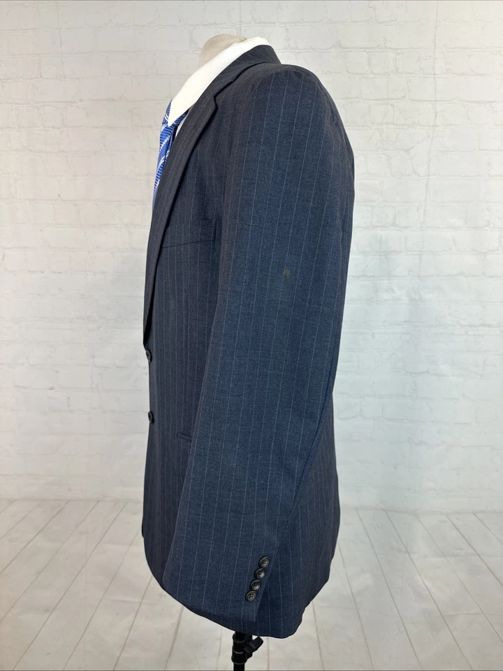 Paul Stuart Men’s Suit 43L 34X29 Blue Gray Striped Two Button Adjustable Waist - Image 3 of 4