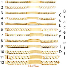 14k Yellow Solid Gold Cuban Curb Link ID Brac...
