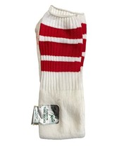 VTG Socks 80's Tube NOS White Red Striped USA 21  Acrylic Nylon Trinity Mate