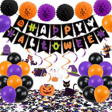Halloween Party Decorations, Purple Black Orange Banner Swirls Set, Halloween Po