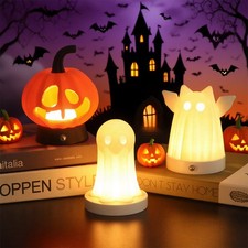 Halloween 3D Printed Ghost  Pumpkin Night Light, Cute Spooky LED Table Lamp, Wa