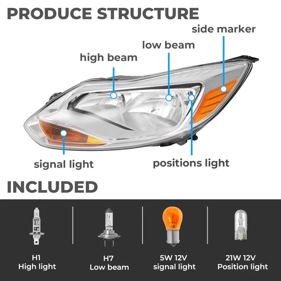 For Ford Focus 2012-2014 Headlights Headlamp Light Driver & Passenger Left+Right Foto 2 de 4