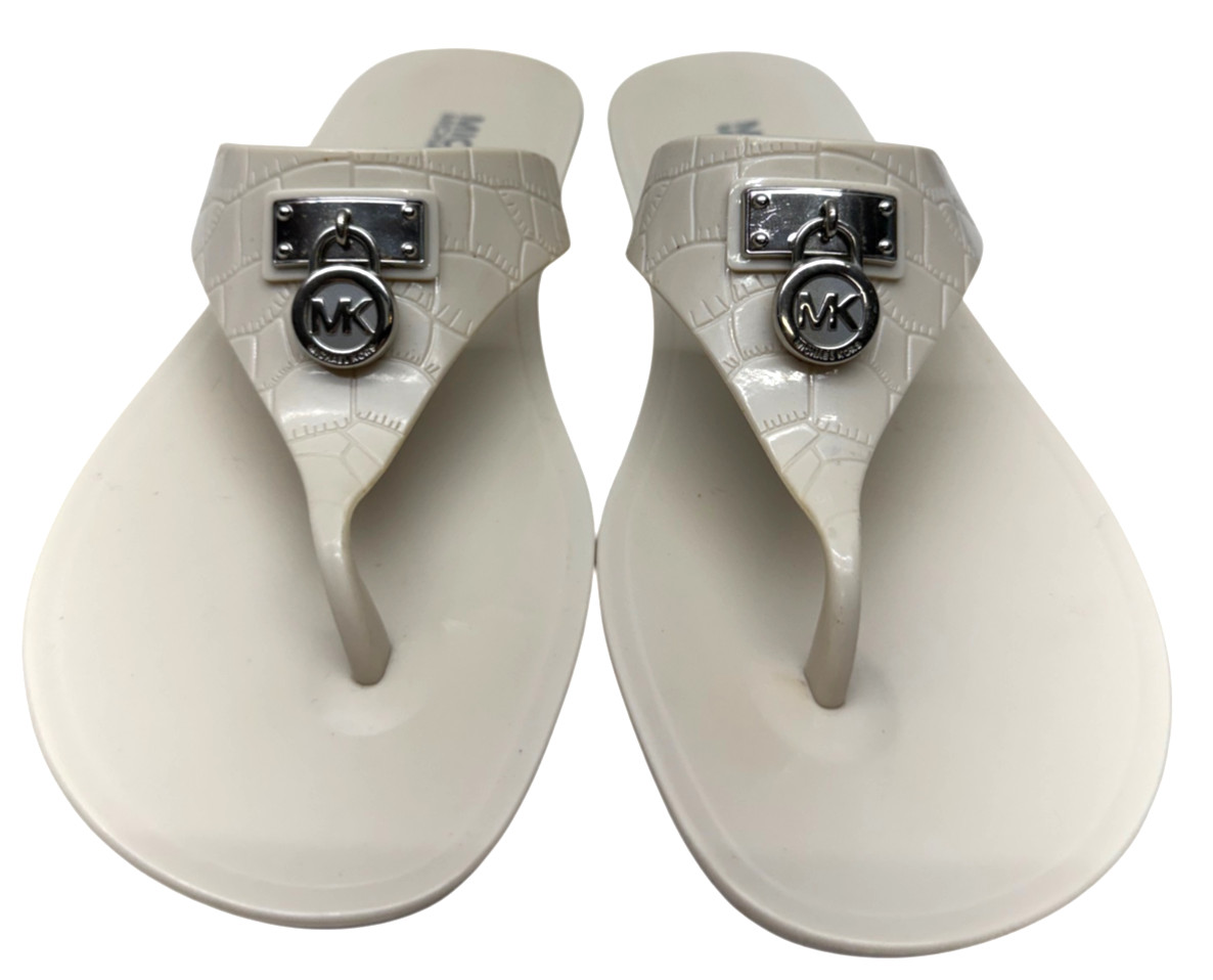 Michael Kors Sandals MK Logo Charm Thong LILLIE Jelly Flip Flop White Sz 7 - 7.5 thumbnail 7