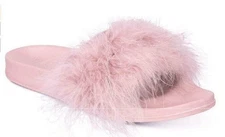 INC International Concepts Women's Faux-Marabou Slide Slippers, Pink, Sz. XL