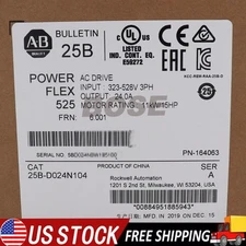 2022 Allen Bradley 25B-D024N104 /A Powerflex 525 AC Drive 15HP Surplus SEALED