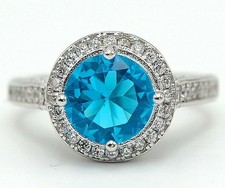 4CT Blue Topaz  White Topaz 925 Solid Sterling Silver Ring Sz 6 UB3-9