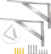 2 Pack 8 Inch Heavy Duty L Shelf Brackets - Stainless Steel Metal Support