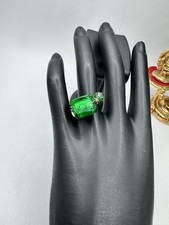 Green Murano Art Glass Square Silver Tone Wire Scroll Ring 6.5 Pretty