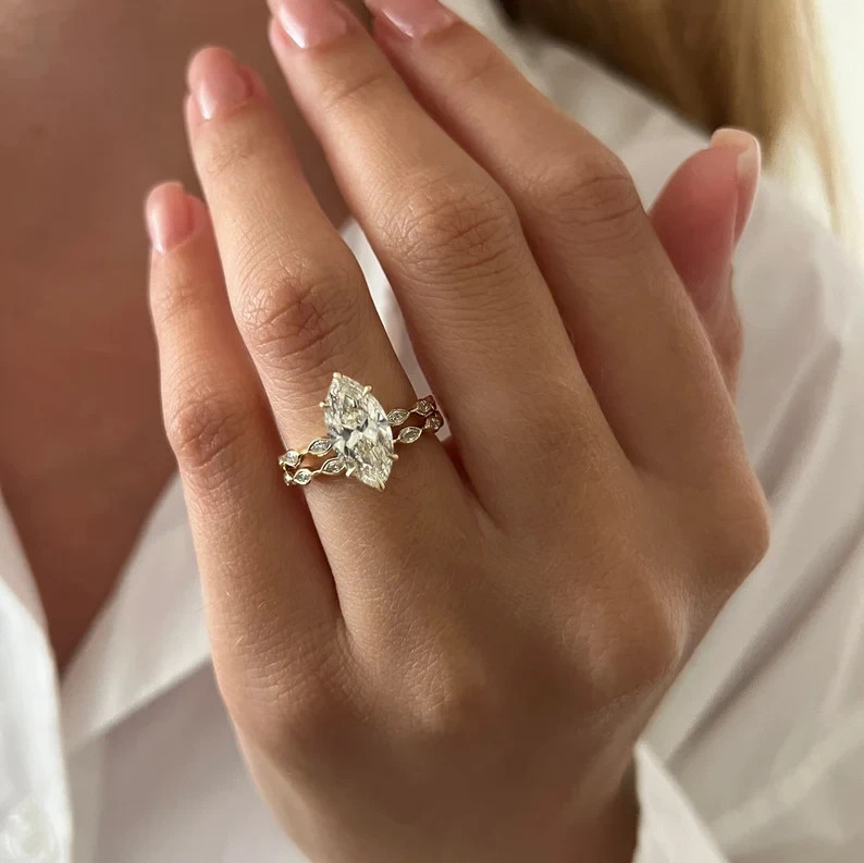 4.50 Ct Marquise EF/VS1 Lab Grown Diamond Trio Set Wedding Ring 14K ...