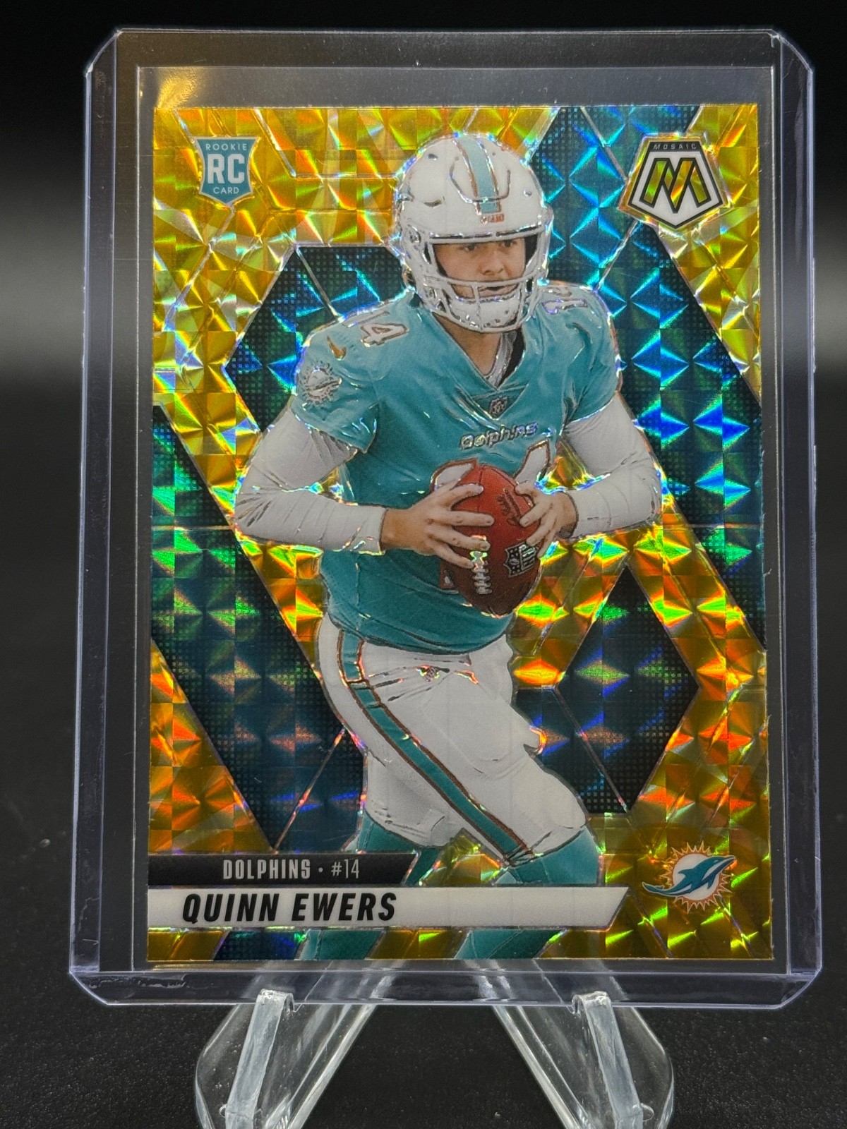 2025 Panini Mosaic Quinn Ewers RC Reactive Yellow Prizm Dolphins Rookie #308