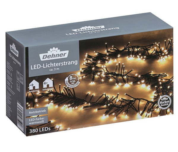 LED Lichterkette Weihnachtsbeleuchtung 380 Leds Warmweiß 8H-Timer 3 M, Dehner-image