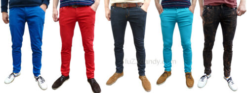 Mens Ladies skinny drainpipe jeans red indigo black blue 26 28 30 32 34 vtg mod - Photo 1/35