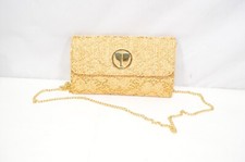 Bolso sin asas o bolso de hombro Persaman New York dorado metálico de rafia nuevo con etiquetas