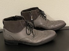 Vince Camuto Men's Leather Gray Wingtip Zipper Boots, Size 11.5 Dress Shoes