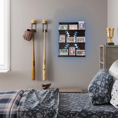Baseball Trading Card Shelf, Sports Wall Display with LED Light, Wood Holder ... - Picture 4 of 8