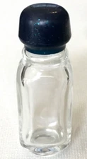 Mini Sample Size EMPTY Clear Glass Perfume Bottle Round Blue Glitter Lid EMPTY