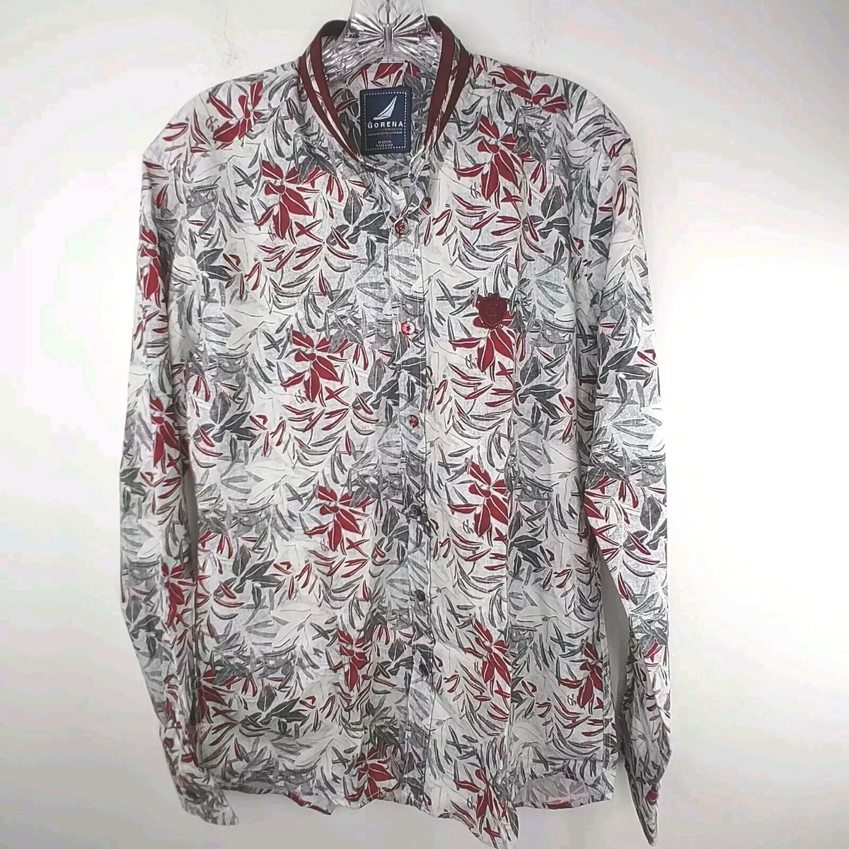 Gorena Men's Medium Shirt Band Collar with Red Suede Floral