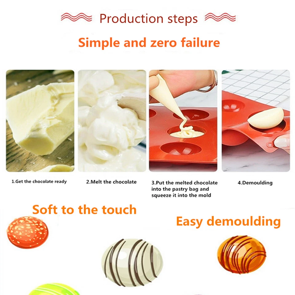 Paquete de 3 moldes redondos de silicona semiesfera bomba de chocolate moldes para hornear dulces cupcakes Foto 4 de 4