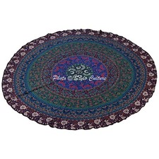 Indian Round Mandala Table Cloth Dark Blue 72 Inches Printed Floral Tablecloth