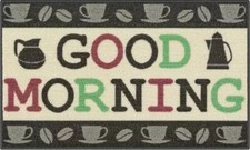 Textured Printed Kitchen Rug nonskid back 18"x30" COFFEE GOOD MORNING, Maples