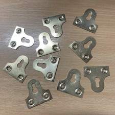 A1002 10 x Brass Slotted Mirror Hanging Plate - Flat Picture Frame Bracket 38mm