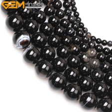 Natural Stone Genuine Striped Black Agate Gemstone Beads Jewelry Making 15" Gift