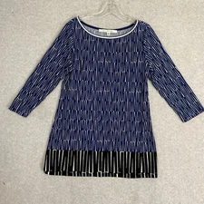Max Studio Top Womens S Blue Black 3/4 Sleeve Stretch Knit Tunic Blouse