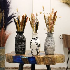Lombok Ceramic Vase with Lines & Dots - Cream with Brown