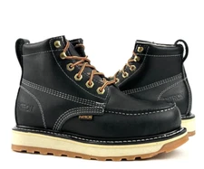 MENS PATRON BOTAS DE TRABAJO GENUINE LEATHER LACE UP SOFT TOE BLACK WORK BOOTS