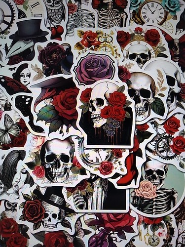 PUNK ROSE SKULL 50 STICKERS  WATERPROOF  Nice Gift  New SEE PICS - Picture 1 of 5