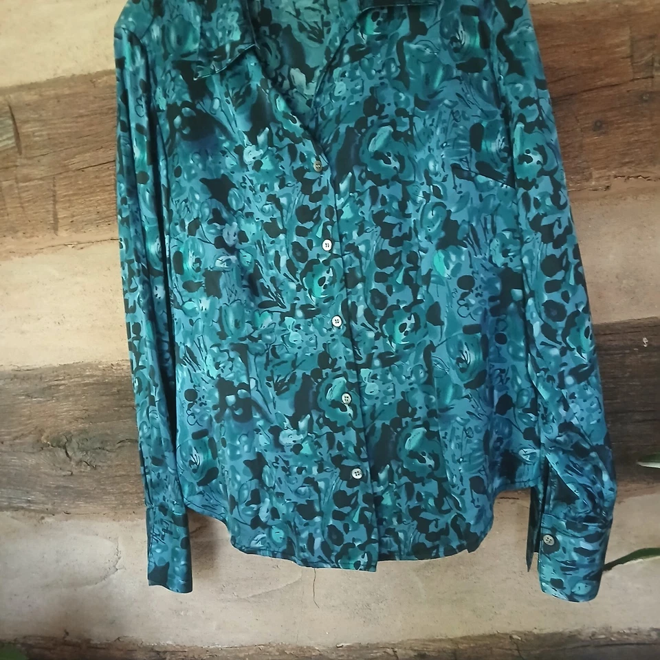 Blusa para mujer Valerie Stevens estampado floral seda spandex azul talla 10 Foto 3 de 4