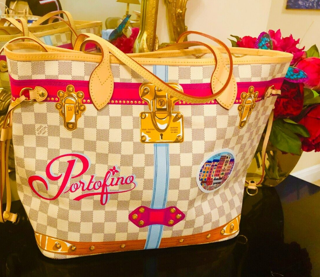 Louis Vuitton Neverfull Portofino MM Summer Trunks Damier Azur Bag