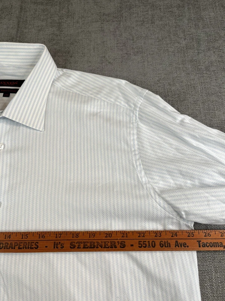 Camisa Axxess Para Hombre (2XL) Azul Blanco Rayas Algodón Manga Larga Vestido Abotonado Foto 4 de 4