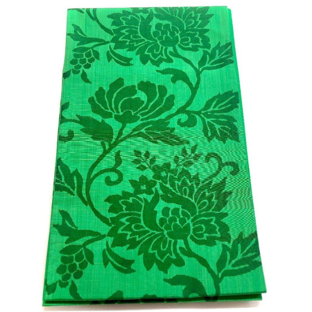 Fukuro Obi Pure Silk Kimono Sash Green Flower Arabesque 415cm Gently Used