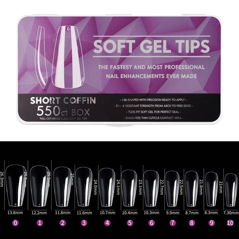 500Stück Künstliche Nagel Tips, 4 Größen Nageltips,Full Cover Soft Gel Tips - Bild 4 von 4