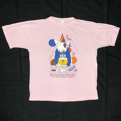Vintage 1987 SPUDS MACKENZIE Dog Beer  T-Shirt Bud Light PINK Single Stitch XL