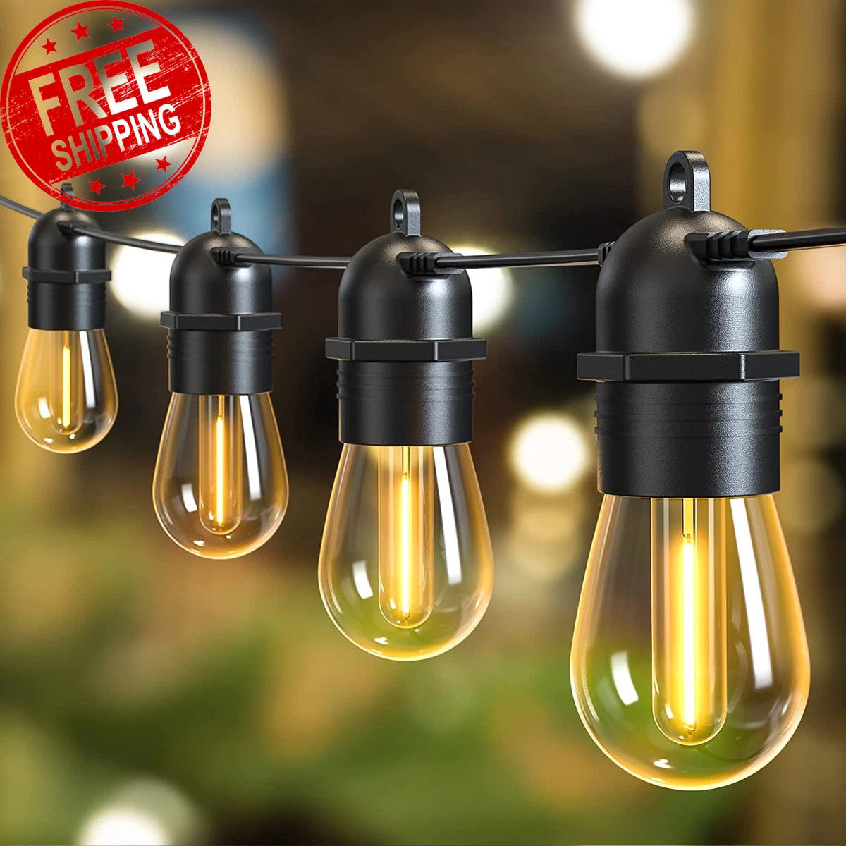 16M Plug in String Lights Outdoor IP65 Waterproof Patio String Lights with Shat