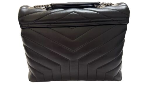 Auth Saint Laurent Med Loulou Bag Black Leather Silver Hardware, with tag. - Picture 22 of 24